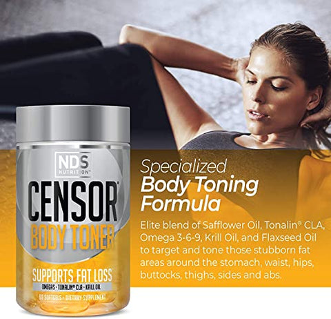 NDS Nutrition – Queimador de Gordura e Modelador Corporal com CLA, Óleo de Peixe, Cártamo e Mistura de Ômega 3-6-9 – Suplemento Dietético para Energia e Saúde (90 Softgels) - Censor
