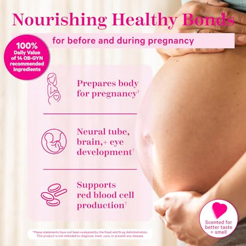 Total Vitaminas Pré-Natais com DHA, Ácido Fólico e Ferro – Suprimento de 3 Meses para Apoiar o Desenvolvimento Fetal – Essenciais na Gravidez – 180 Cápsulas - Pink Stork