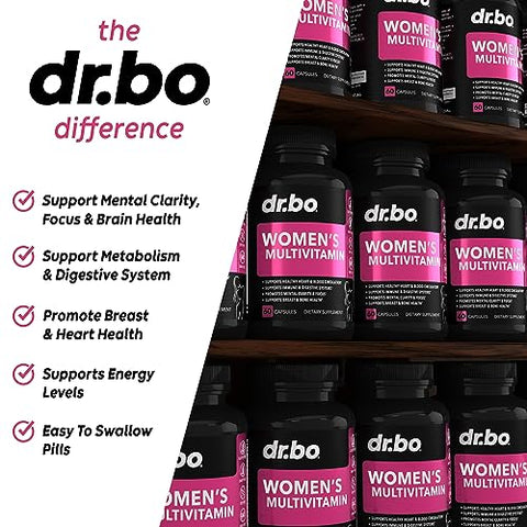 DR. BO - Multivitamínico Feminino Natural – Vitaminas Diárias para Mulheres – Energia e Suplementos de Vitaminas para Mulheres com Magnésio e Zinco – Cápsulas de Suplemento Mineral Multifuncional para Mulheres