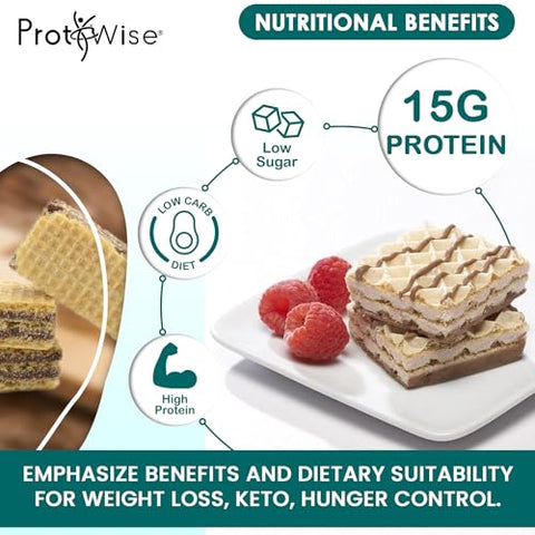 Barra Crocante de Wafer com Proteína | 5 Unidades | Perda de Peso, Dieta KETO Amigável, Lanche Controlador de Fome | 200 Calorias, 15g Proteína, Baixo Carboidrato, Baixo Açúcar (Chocolate) - ProtiWise