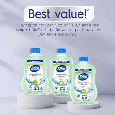 Dial - Recarga de Sabonete Líquido Antibacteriano Dial Espuma, Pera Fresca, 30 ml Pack com 4