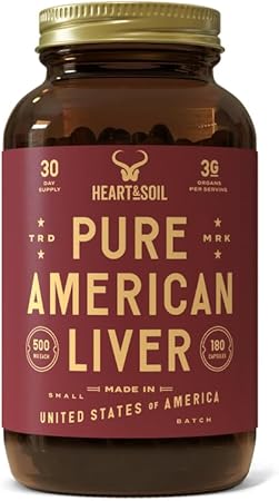 HEART & SOIL - Cápsulas de Fígado Bovino Americano Puro – Suplemento de Fígado Bovino Alimentado com Capim – Rico em Vitaminas, Minerais, Peptídeos e Enzimas – Fígado Bovino Alimentado com Capim Liofilizado – 180 Cápsulas de Fígado