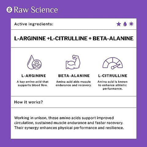 S RAW SCIENCE - L-Arginina L-Citrulina: Suplemento para Homens, Óxido Nítrico, Desempenho Masculino, Fluxo Sanguíneo, Pressão Arterial
