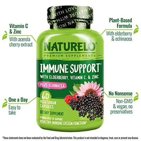 Suporte Imunológico com Vitamina C, Sabugueiro, Zinco, Equinácea – Reforço Natural da Imunidade c/ Antioxidante, Herbal - NATURELO