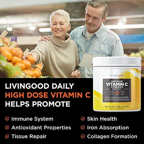 Livingood Daily - Livingood Pó de Vitamina C em Alta Dose – 2.600mg de Ácido Ascórbico em Pó para Fortalecer a Imunidade – Marca Livingood