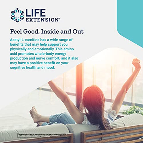Suplemento de Carnitina Avançada Acetyl-L-Carnitine Arginate da Life Extension para Memória, Cognição e Energia Celular