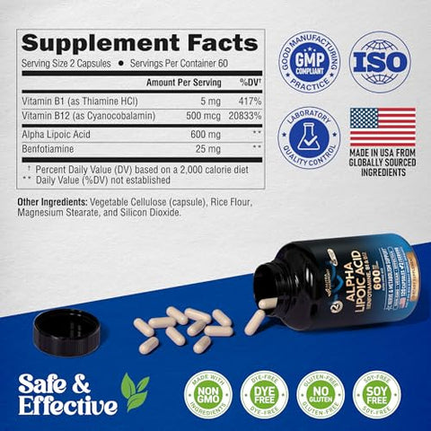 NUTRAHARMONY - Alpha Lipoic Acid 600mg – Antioxidante para Nervos e Energia – Marca ALA