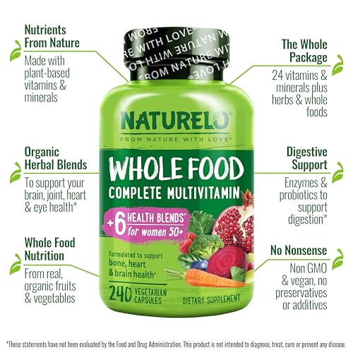 Multivitamínico Integral para Mulheres 50 (Sem Ferro) com Vitaminas, Minerais – Marca NATURELO - NATURELO