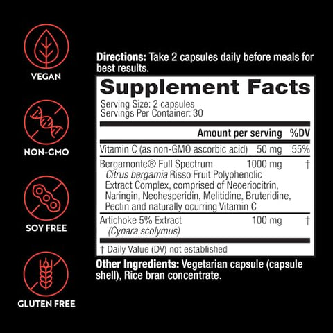 INNERTHERA - Suplemento de Citrus Bergamota 1000mg – Fórmula Avançada com Triplo Ingrediente, Bergamonte Clinicamente Comprovado, com Vitamina C e Extrato de Alcachofra, 60 Cápsulas