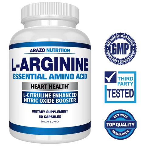 Premium L Arginine – Potencializador de Óxido Nítrico com L-Citrulina – 1340mg – Marca Arazo Nutrition - Arazo Nutrition