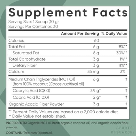 Óleo em Pó MCT Orgânico Sports Research – Keto | 100% Natural | Energia e Foco | 300g