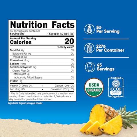 Pó de Abacaxi Orgânico Nutricost (227g) – Certificado Orgânico pelo USDA, Desidratado por Congelamento, Pó de Suco de Abacaxi, Sem Glúten