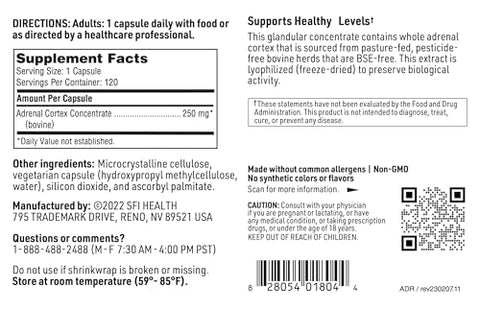 Adrenal Cortex 250 mg – Suporte Adrenal para Gerenciamento de Cortisol – Ajuda a Manter a Função Adrenal Saudável para Mulheres - Klaire Labs