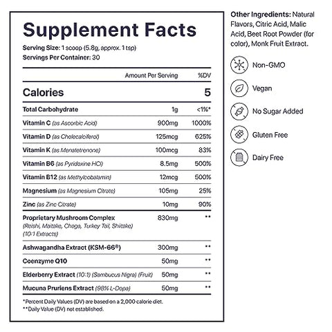 Core | Suporte Imunológico | Vegano, Não-OGM, Sem Açúcar Adicionado, Sem Laticínios, Sem Glúten | Bebida Cítrica | 16 Vitaminas, Antioxidantes, Minerais, Adaptógenos e Cogumelos - Beam