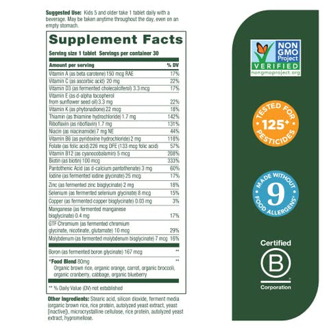 Kids One Daily – Vitaminas Infantis – Com Vitamina B, Vitamina C, Vitamina D – 30 comprimidos - MegaFood