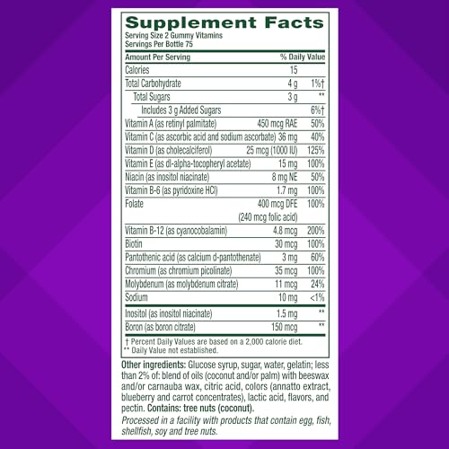 MultiVites Gummy Multivitaminas para Adultos com 12 Vitaminas e Minerais, Sabor de Frutas Vermelhas, Pêssego e Laranja, Líder em Vitaminas Gummy nos EUA, Suprimento para 75 Dias, 150 g - Vitafusion