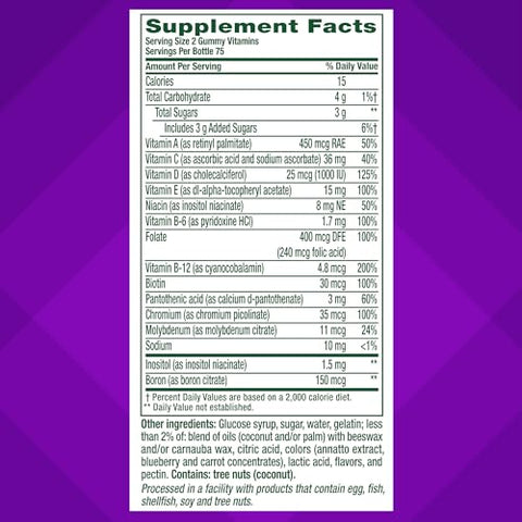 MultiVites Gummy Multivitaminas para Adultos com 12 Vitaminas e Minerais, Sabor de Frutas Vermelhas, Pêssego e Laranja, Líder em Vitaminas Gummy nos EUA, Suprimento para 75 Dias, 150 g - Vitafusion