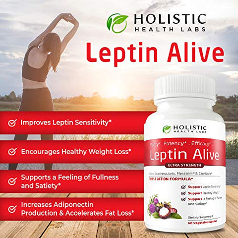 Holistic Health Labs - Maximum Leptin Weight Management for Women – Extra Strength: MeraTrim, Carnipure e Cissus Quadrangularis – Suporte Natural ao Metabolismo e Controle de Desejos. 60 Cápsulas Vegetarianas