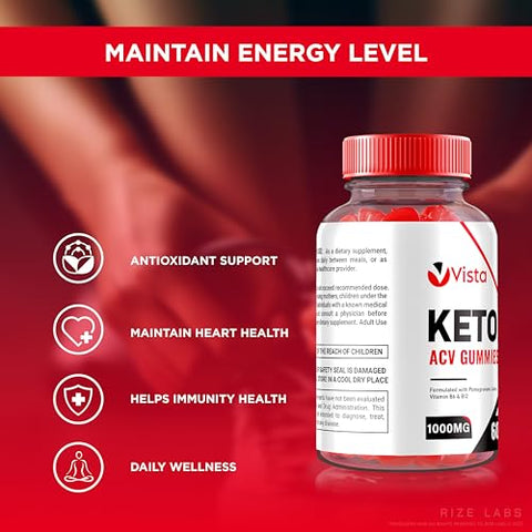 rize labs - Vista Keto ACV Gummies 1000mg – Perda de Peso Avançada com Vinagre de Maçã e Vitaminas – 60 Gummies