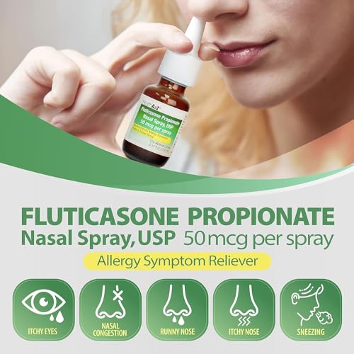 Spray Nasal de Propionato de Fluticasona | 50 mcg por spray | Alívio de Alergia por 24 Horas | 72 Sprays | 11.1 mL | Alívio de Congestão Nasal | Coriza | Espirros - HealthA2Z