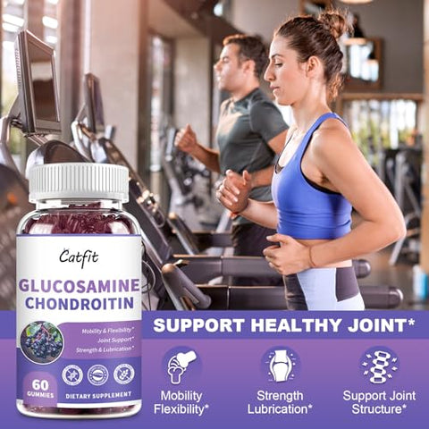 Catfit - Gummies de Glucosamina e Condroitina, Suplemento Extra Forte para Suporte à Saúde das Articulações com MSM