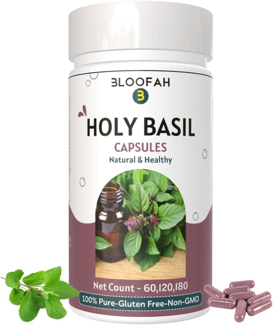 Bloofah - Cápsulas de Manjericão Sagrado 5000mg – 180 Unidades | Extrato em Pó de Folha de Manjericão Sagrado (Ocimum tenuiflorum) 10:1 | Suplemento Herbal Puro 100% | Fórmula Livre de Transgênicos e Glúten