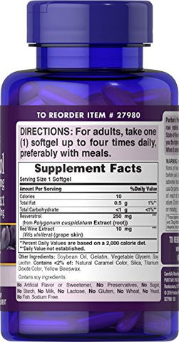 Puritan's Pride - Puritan’s Pride Resveratrol 250 mg – 60 Cápsulas | Antioxidante Natural