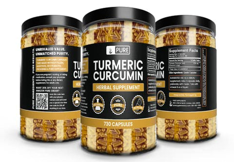 PURE ORIGINAL INGREDIENTS - Cápsulas de Cúrcuma Curcumina 730 Ingredientes Puros Originais, Sem Preenchedores de Magnésio ou Arroz, Sempre Puro, Verificado em Laboratório