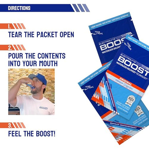 ELECTROLYTE BOOST - Pacotes de Pó de Eletrólitos com Cognizin – Hidratação sem Água, Suplemento para Prolongar a Hidratação, Sem Açúcar, Sem Stevia, Sem Cafeína, Não Requer Água, Dissolve na Boca, 14 Pacotes