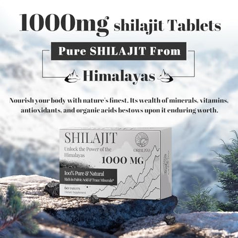 ORBILIVE - 30,000 MG de Comprimidos de Shilajit, 100%% Puro Orgânico do Himalaia, para Homens e Mulheres, Rico em Ácido Fúlvico