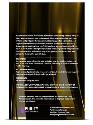 Purity Hemp Naturals - Hemp Patch 18 unid. (438 mg) Gold 3X Mais Potente 24 mg Patches. Liberação Estendida 24Hr. Prático