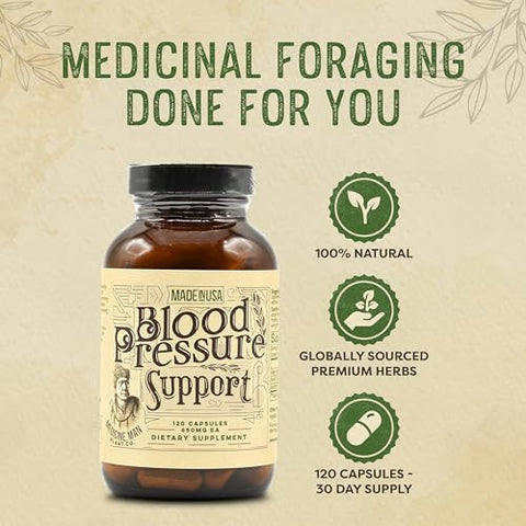 Suporte para Pressão Arterial 120 Cápsulas – Herbal Natural com Espinheiro, Hibisco Rosela e Gengibre – Orgânico e Herbal - Medicine Man Plant Co
