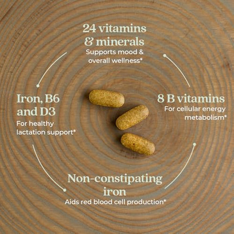 Vitaminas Pós-Parto para Lactação, Multivitamínico Completo com Vitamina D3 Fermentada e Vitaminas do Complexo B, Feito com Vegetais Orgânicos - New Chapter