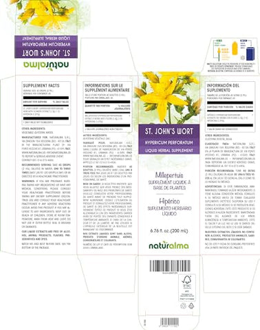 Erva de São João (Hypericum perforatum) com Flores – Tintura sem Álcool de 200 ml – Extrato Líquido em Gotas – Vegano - Naturalma