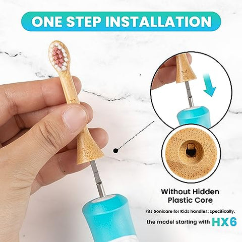 ponpace - Cabeças de reposição de escova de dentes elétrica de bambu para crianças 3 unidades, com cerdas à base de plantas, compatíveis com Philips Sonicare para crianças