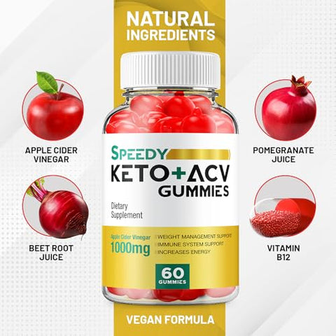 Indelo - (5 Pacotes) Gomas Speedy Keto ACV – Fórmula Avançada Speedy Keto Plus ACV Gummies Apple Cider Vinegar – Suplemento Alimentar Speedy ACV para Homens e Mulheres (300 Gomas)