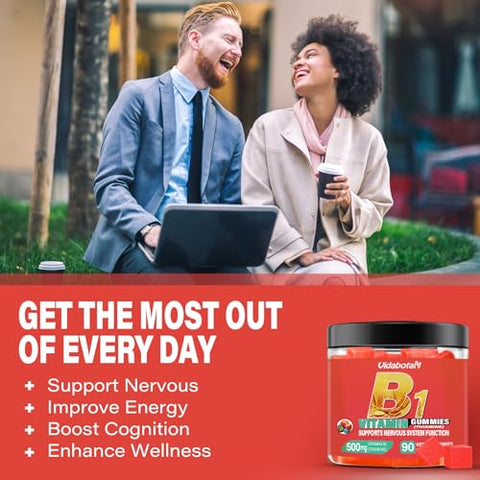 vidabotan - Gomas de Vitamina B1 sem açúcar 500mg – Suplemento de Tiamina B1 para Adultos