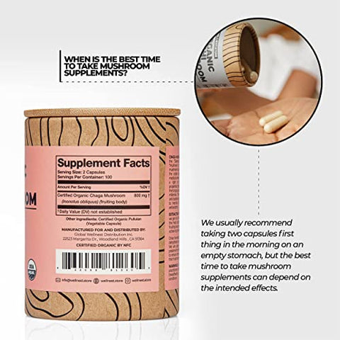 Wellnest.Store - Chaga Mushroom Organic Supplement (Extrato de Inonotus) 60 Cápsulas Vegetais – Combate Inflamação e Apoia a Saúde das Articulações. Suporte Imunológico; Melhora a Função Cognitiva