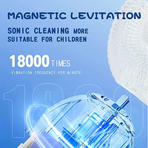 DYCROL - Escova de Dentes Elétrica Infantil em Formato U com 4 Cabeças de Escova, Escova de Dentes Infantil Sonic com 5 Modos, Design à Prova d’Água em Forma de Dinossauro dos Desenhos Animados para Limpeza de 360 Graus IPX7 (2-6 Anos, Azul)