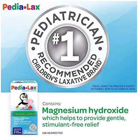 Tabletes Mastigáveis Laxantes para Crianças de 2 a 11 Anos, Sabor Melancia, 30 Unidades, Pacote com 3 – Marca Pedia-Lax - Pedia-Lax