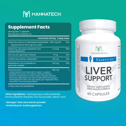 Liver Support – Cápsulas 60 unidades. Desintoxicação e Limpeza do Fígado para uma Função Hepática mais Saudável. Contém Inositol, Raiz de Dente-de-Leão, Raiz de Alcaçuz, Cardo Mariano, Cúrcuma - Mannatech