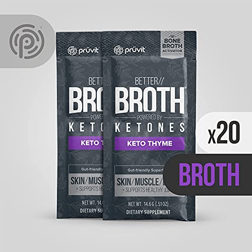 PRÜVIT - Pruvit Better Broth Keto Thyme – Suporte para Articulações, Recuperação Muscular e Melhora da Aparência de Pele e Cabelo – 20 Unidades