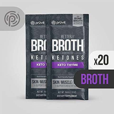 PRÜVIT - Pruvit Better Broth Keto Thyme – Suporte para Articulações, Recuperação Muscular e Melhora da Aparência de Pele e Cabelo – 20 Unidades
