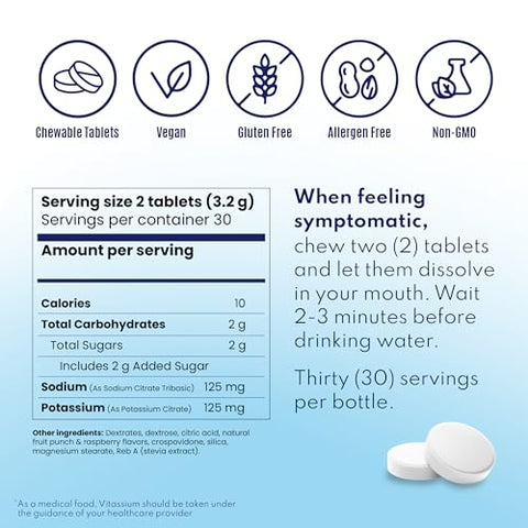FastChews: Comprimidos Mastigáveis de Eletrólitos para o Manejo Dietético da Síndrome de POTS, Rápida Ação de Sódio, Sabor Ponche de Frutas, 60 Unidades - Vitassium