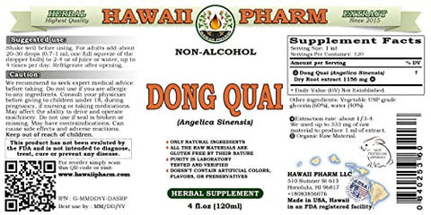 Dong Quai Extrato Líquido Sem Álcool, Raiz Seca de Angelica Chinesa Orgânica (Angelica sinensis) Glicerito Hawaii Pharm Suplemento Herbal Natural 2×2 ml