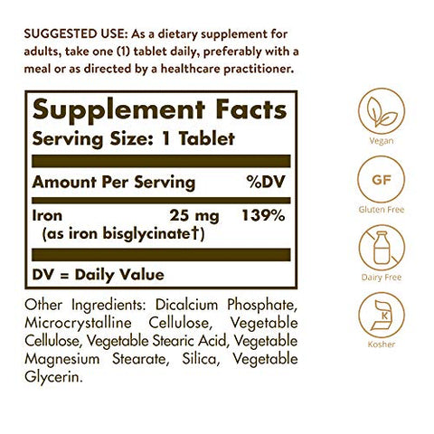 SOLGAR - Solgar – Comprimidos de Ferro Quelato 100 Unidades, Estimula a Produção de Células Vermelhas do Sangue