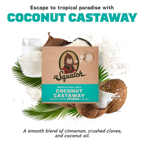 Sabonete em Barra Natural para Homens, Kit com 5 Barras – NOVO Coconut Castaway, Wood Barrel Bourbon, Fresh Falls, Birchwood Breeze, Gold Moss - Dr. Squatch