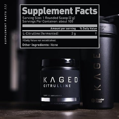 Premium L-Citrulline em Pó | Sem Sabor | Aumente a Bomba Muscular | Melhore a Vascularização Muscular | Impulsionador de Óxido Nítrico | 100 Porções - Kaged