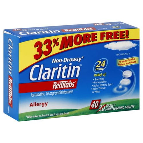 RediTabs 24 Horas – Alívio de Alergia Não Sonolento, Loratadina Antialérgico, 30 Comprimidos - Claritin