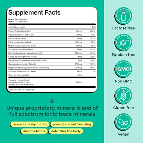 ADEO2 - Complexo Premium de 52 Minerais Traços com Minerais Essenciais em Forma Quelatada – 100% Natural e Orgânico – 120 Cápsulas – Mistura de Minerais Iônicos de Espectro Completo – Seguro para